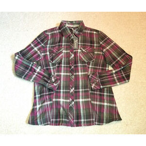 NWT Womens Shirt-NATURAL REFLECTIONS-purple/green plaid 100% cotton flannel ls-M